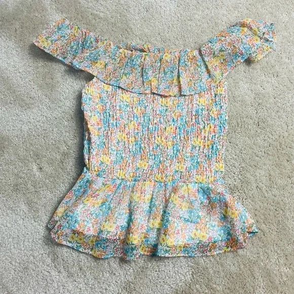 Women’s LC Lauren Conrad Print Smocked Ruffle Tank SZ XS - Picture 2 of 4